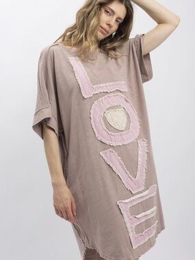 Relaxed Pink Taupe 'LOVE' Patchwork Shift Dress